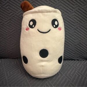 NWOT Stuffed Boba Bubble Milk Tea Plushie Plush Toy Pillow 9.5in Smile 9”x4”